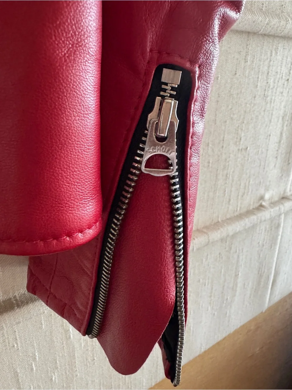 Custom Schott NYC Red Leather Biker Jacket with Asymmetrical Zip - Size 36